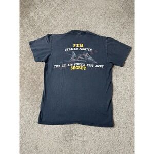 Mens T-Shirt 80s Stedman F-117A Stealth Fighter Black Made in USA, Size M